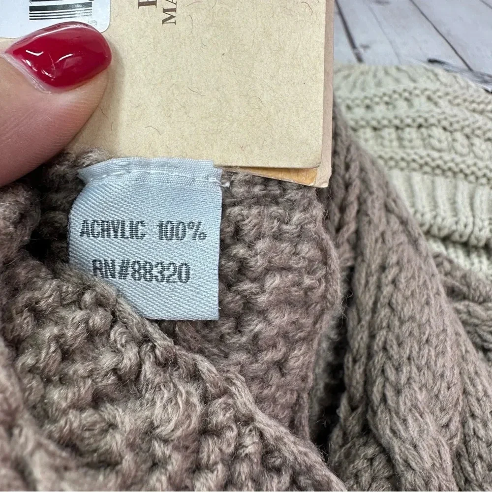NWT Boutique C.C. kids taupe infinity scarf and beige messy bun beanie tail
